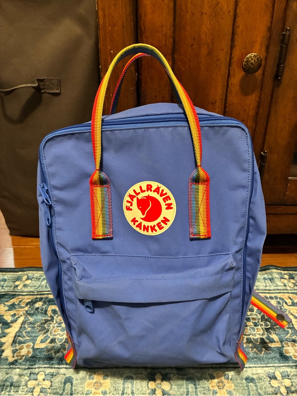 Fjallraven Kanken Backpack - Blue with Rainbow Straps